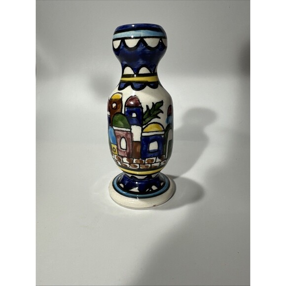 E.K Ceramic Hand Painted Bud Vase Taper Candle Holder Jerusalem Vintage - Picture 3 of 6